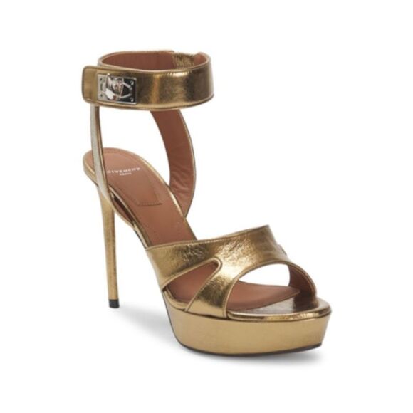 GIVENCHY Shoes - GIVENCHY Womens Gold 1-1/2" Platform Round Toe Stiletto Leather Heeled Sandal 40